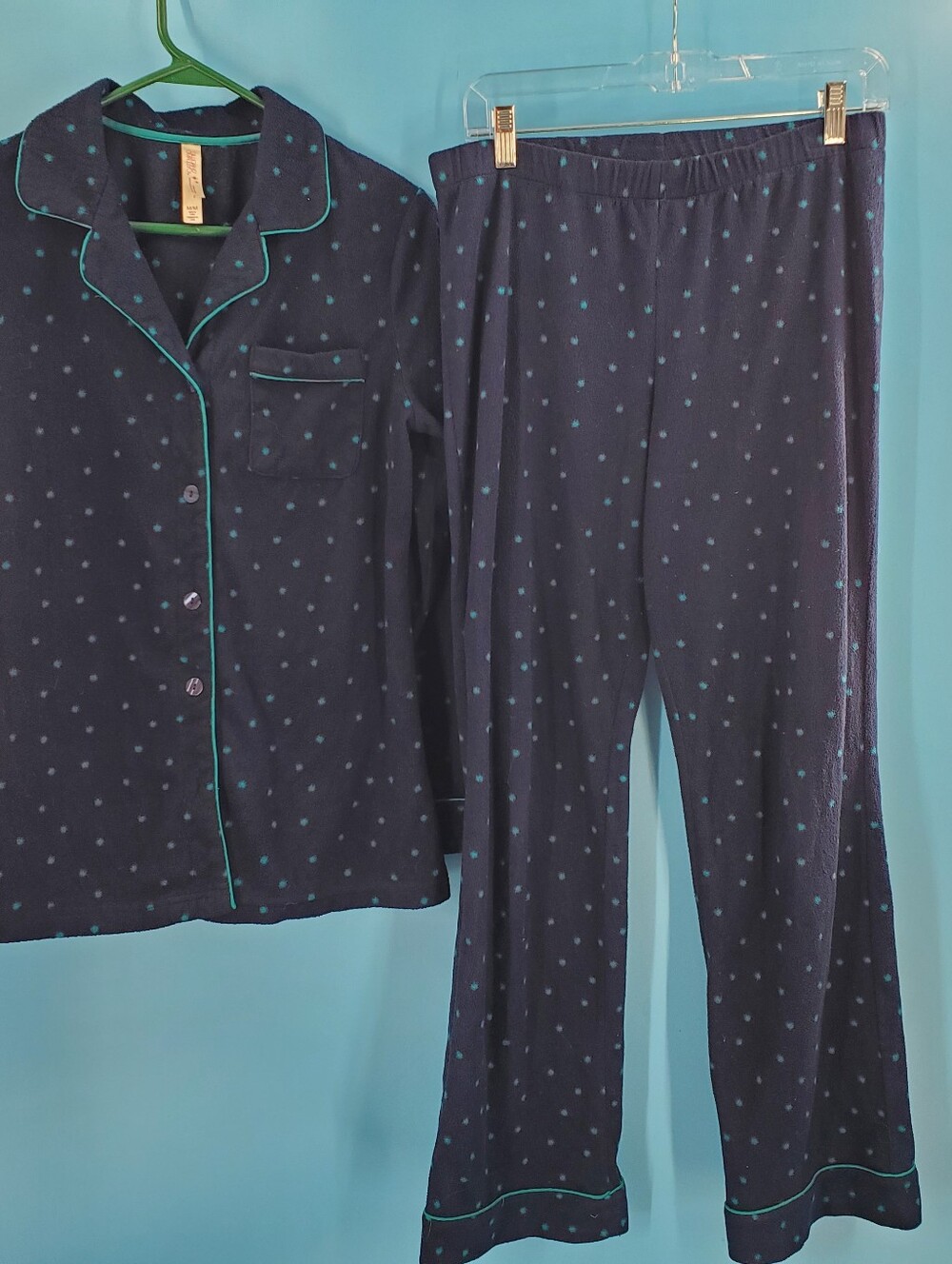 Navy blue polka dot pajama set M